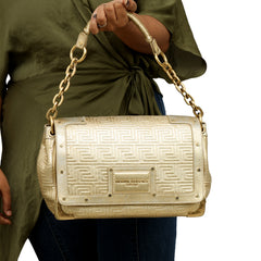 GIANNI VERSACE EMBOSSED LAMBSKIN LEATHER FLAP SHOULDER BAG