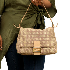FENDI ZUCCHINO MAMMA BAGUETTE F LOGO SHOULDER BAG