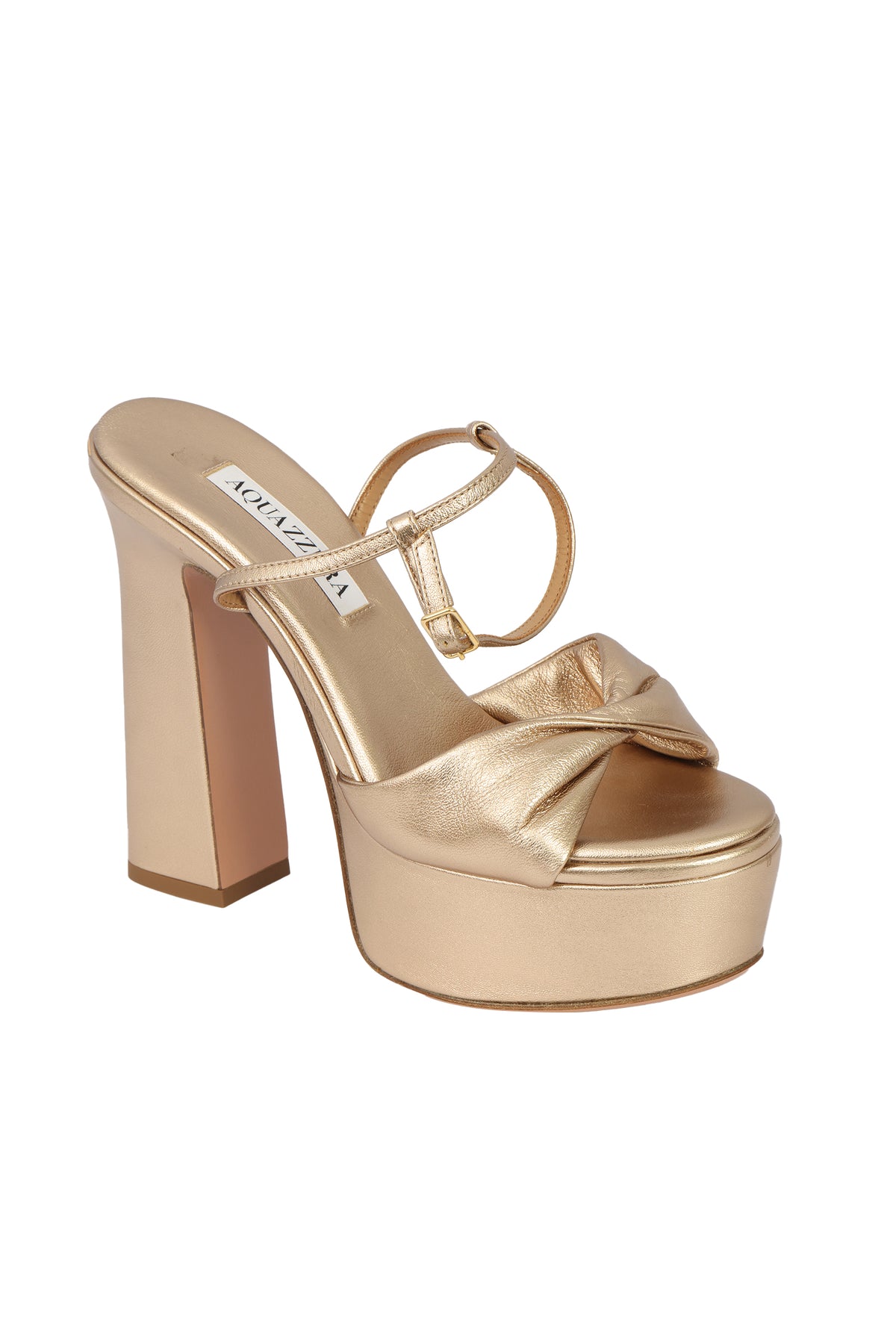 Aquazzura size eu- 35olie plateau140 Metallic Leather knotted