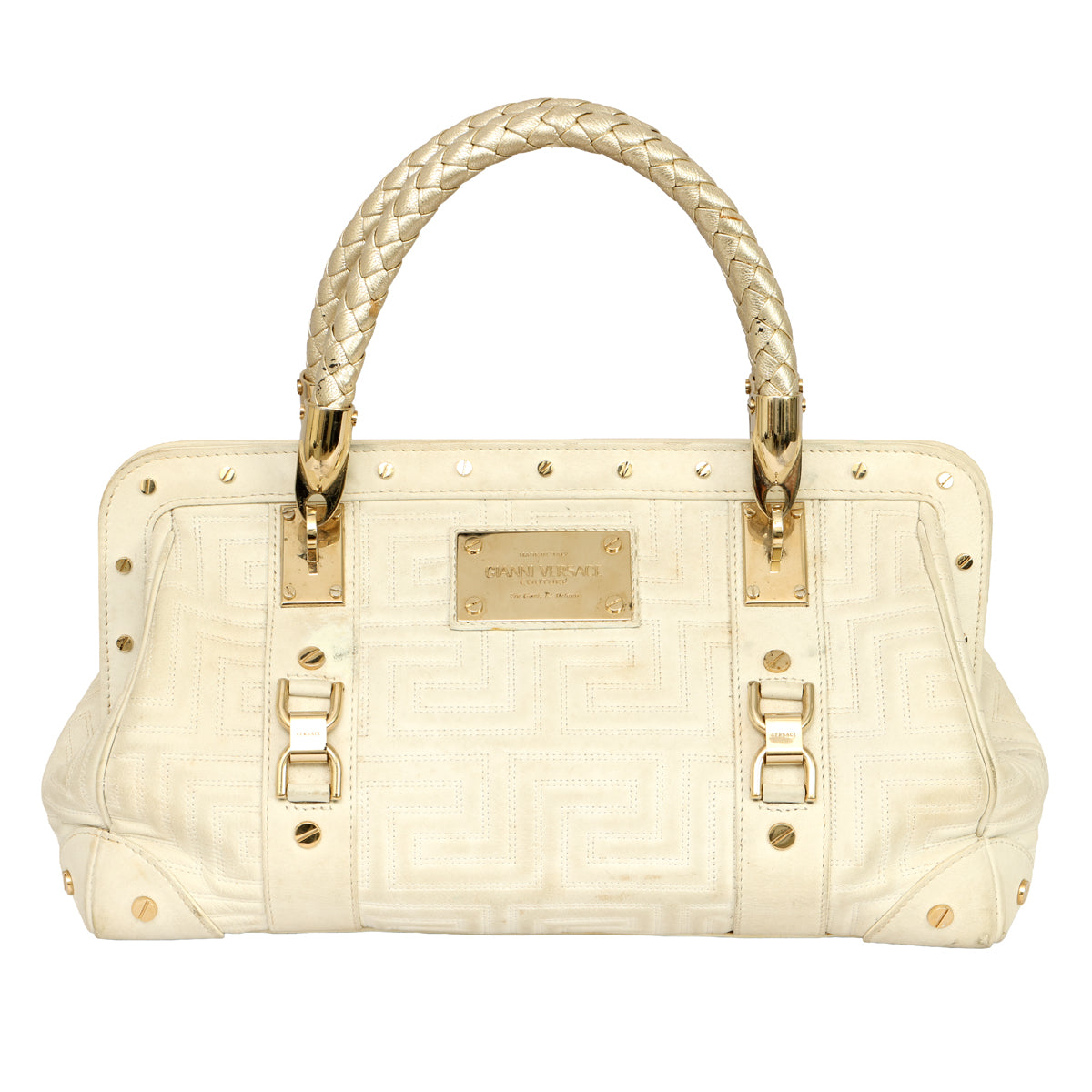 VERSACE MADONNA BRAIDED GOLD HANDLE HANDBAG