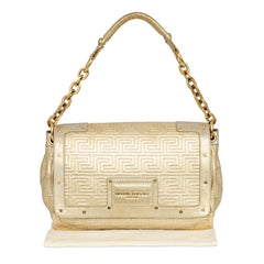 GIANNI VERSACE EMBOSSED LAMBSKIN LEATHER FLAP SHOULDER BAG