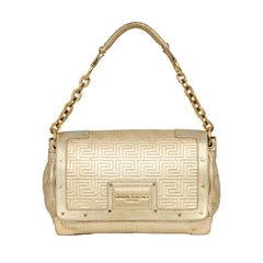 GIANNI VERSACE EMBOSSED LAMBSKIN LEATHER FLAP SHOULDER BAG