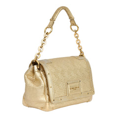 GIANNI VERSACE EMBOSSED LAMBSKIN LEATHER FLAP SHOULDER BAG