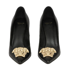 VERSACE EU 38 GOLD MEDUSA EMBLEM STILETTO HEELS