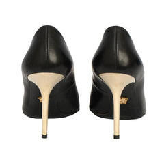 VERSACE EU 38 GOLD MEDUSA EMBLEM STILETTO HEELS