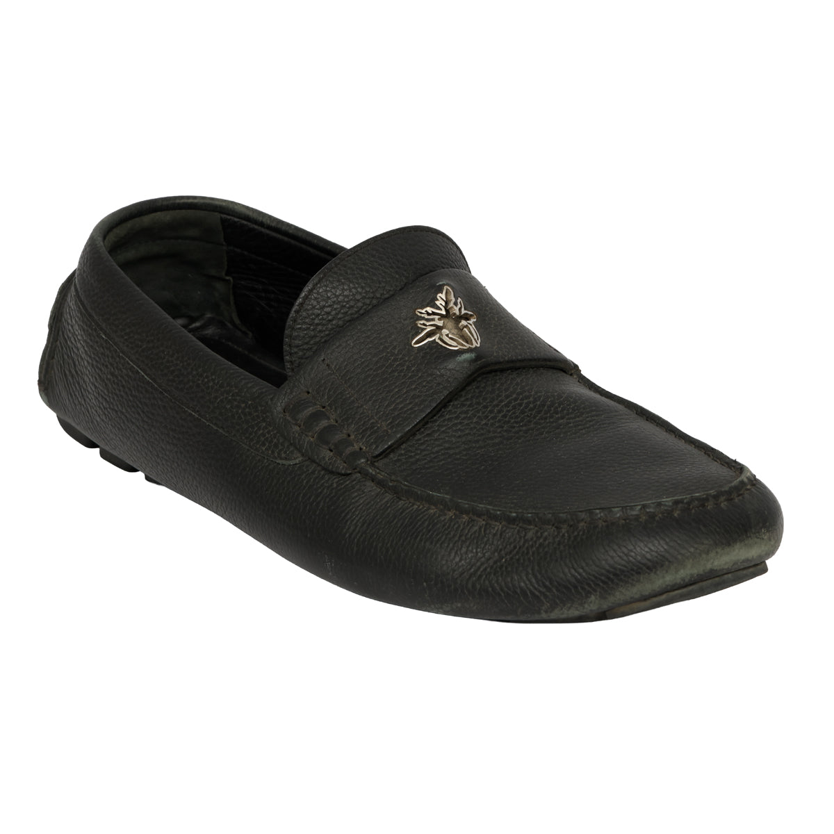 CHRISTIAN DIOR EU 43 GRAINED LEATHER BEE MOCCAIN LOAFERS