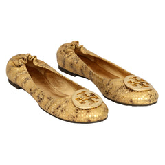 TORY BURCH EU 37.5 REVA PROMINENT LOGO MEDALLION BALLET FLATS