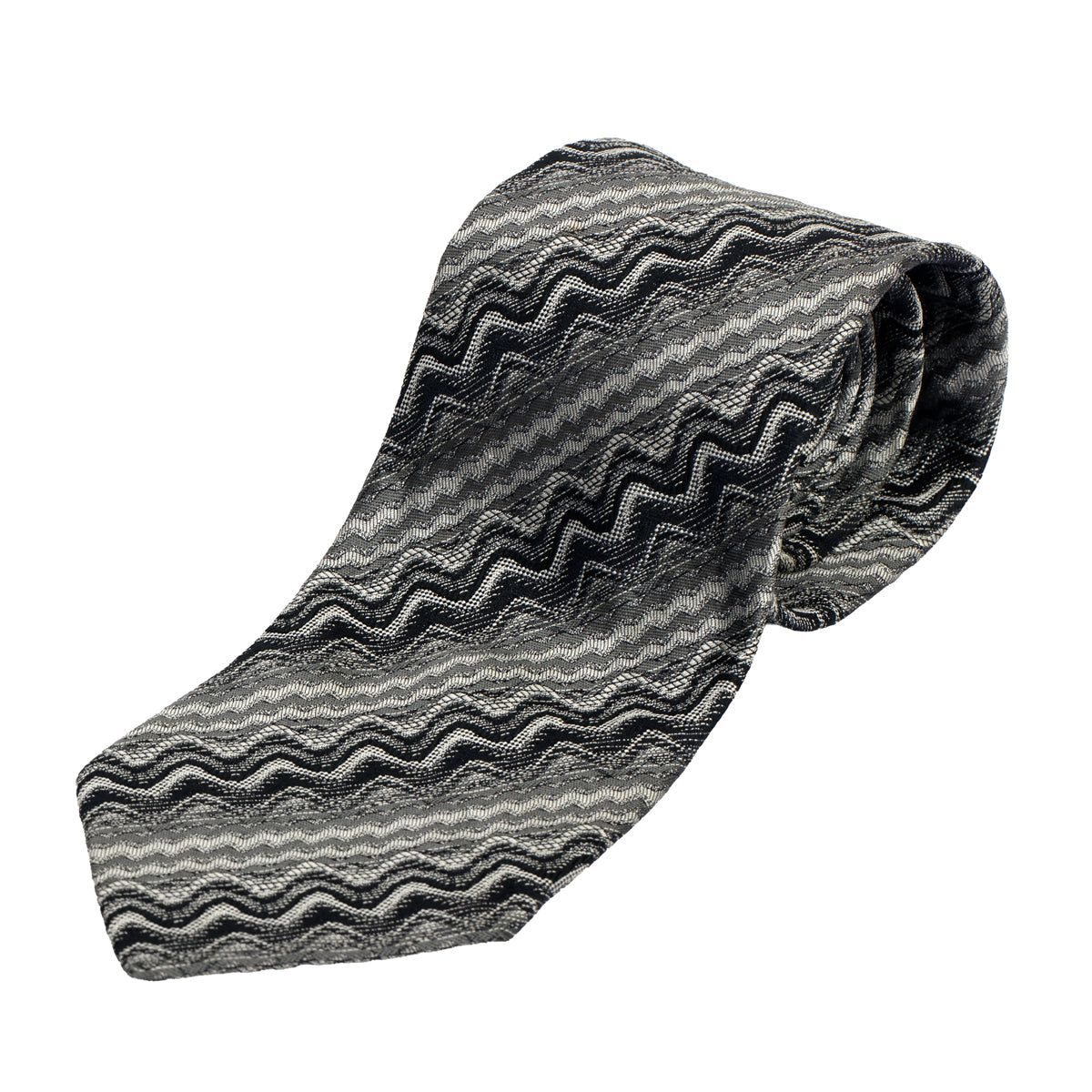 MISSONI ICONIC GREY ZIZ ZAG CHEVRON PATTERN NECKTIE