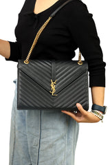 YVES SAINT LAURENT QUILTED CHEVRON LEATHER SHOULDER BAG 
