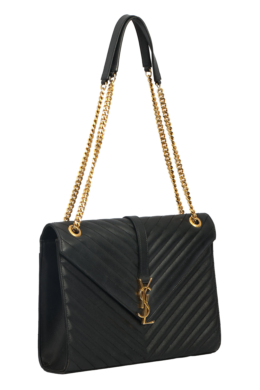 YVES SAINT LAURENT QUILTED CHEVRON LEATHER SHOULDER BAG 