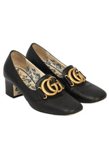 GUCCI SIZE EU : 35.5 GG MARMONT BLACK LEATHER HEELS WITH 