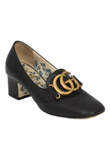 GUCCI SIZE EU : 35.5 GG MARMONT BLACK LEATHER HEELS WITH 
