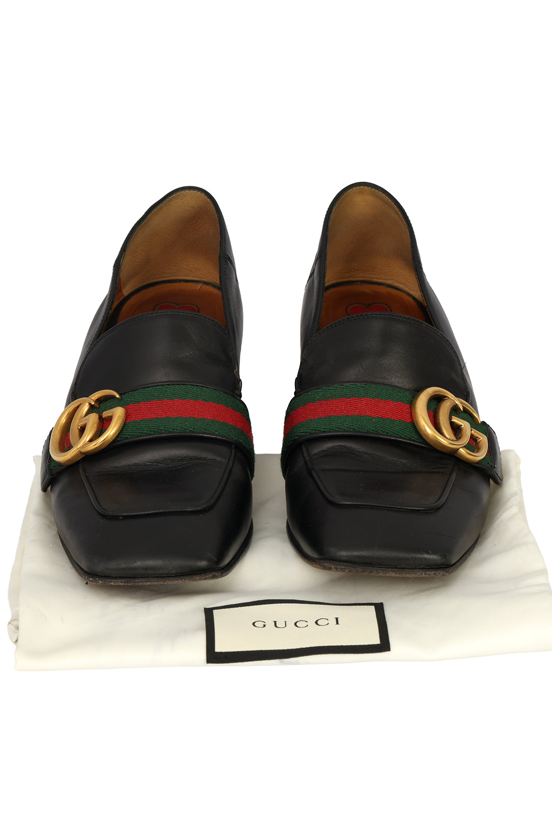 GUCCI SIZE EU : 38.5 GG WEB LOGO BLOCK HEELS 