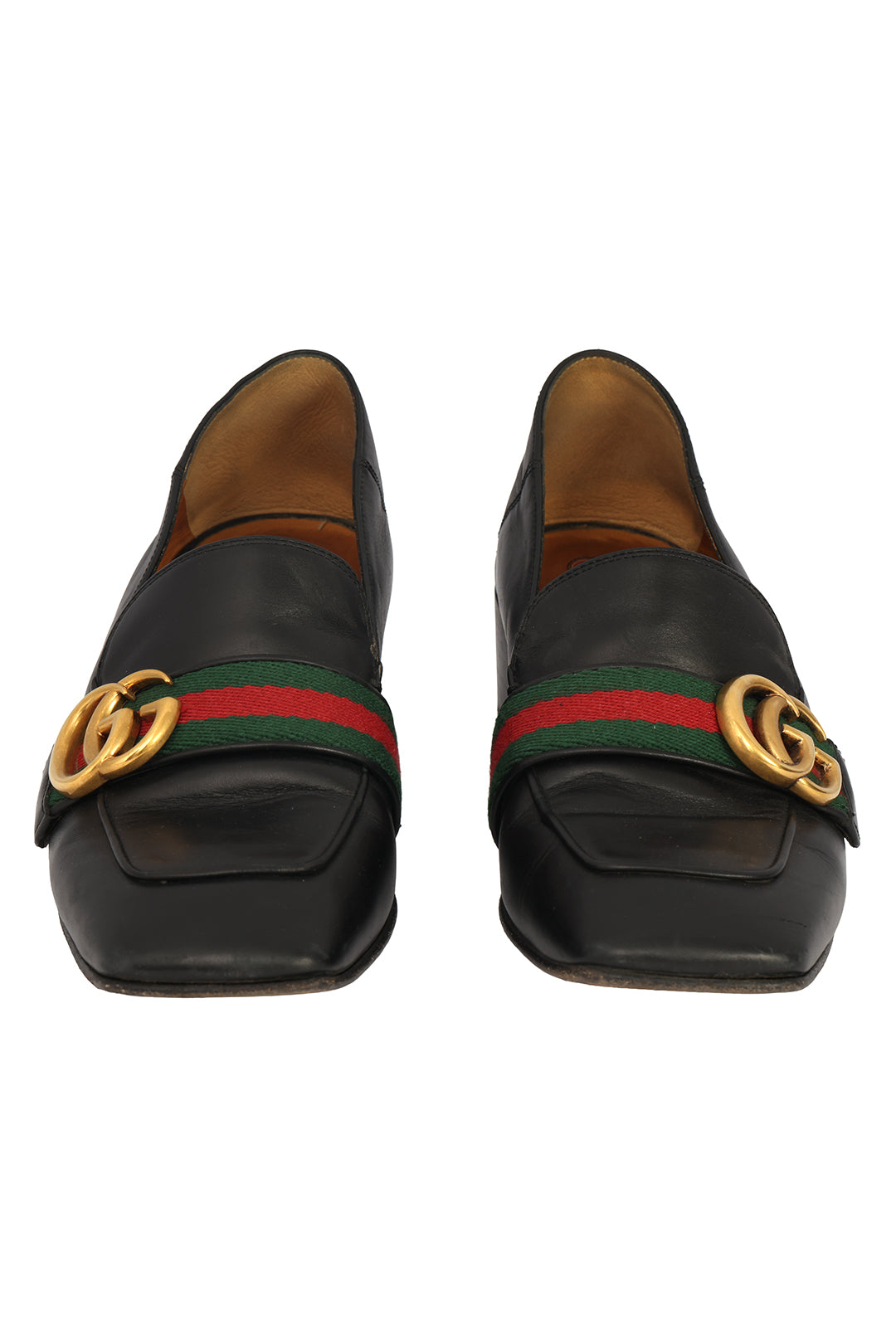 GUCCI SIZE EU : 38.5 GG WEB LOGO BLOCK HEELS 