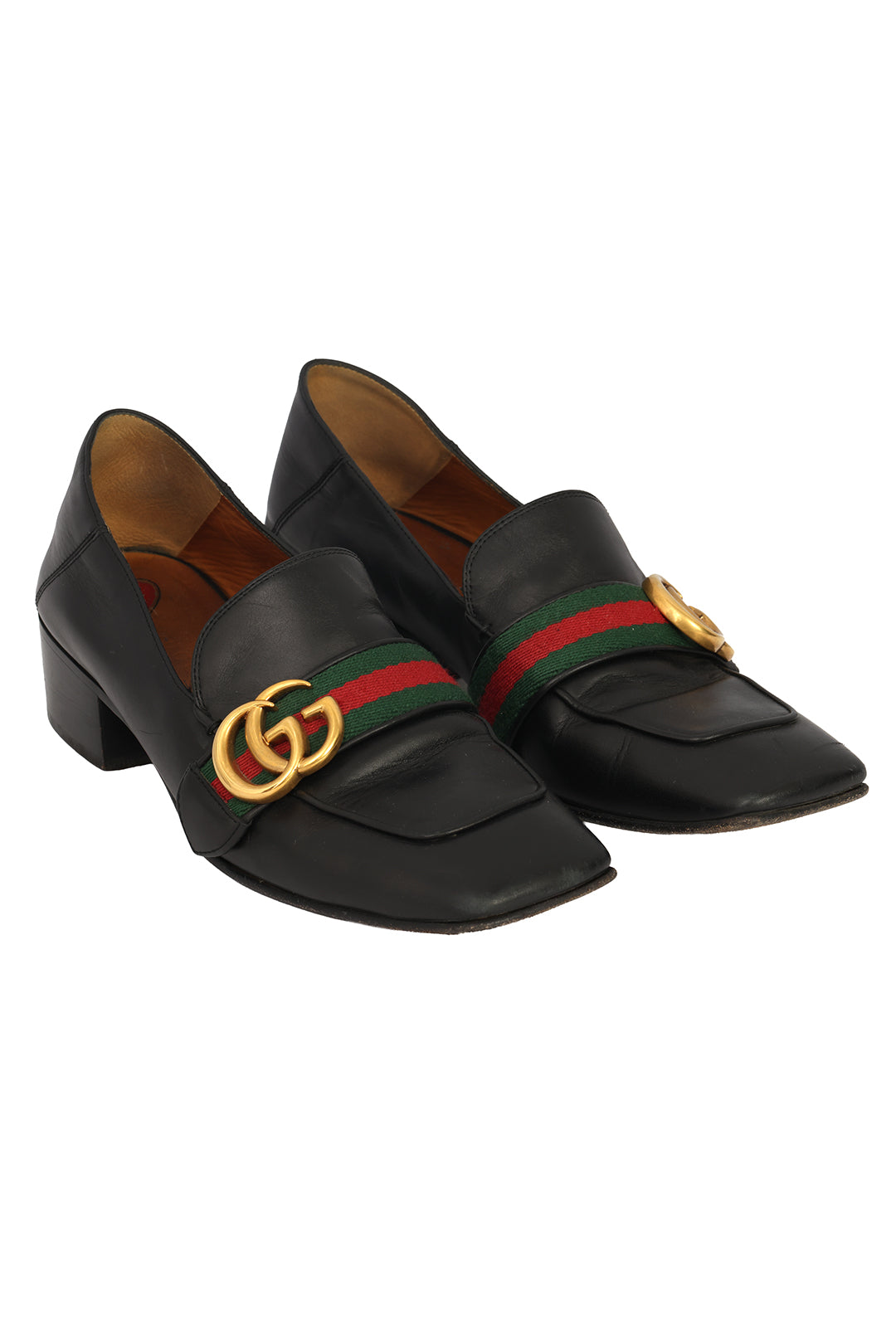 GUCCI SIZE EU : 38.5 GG WEB LOGO BLOCK HEELS 