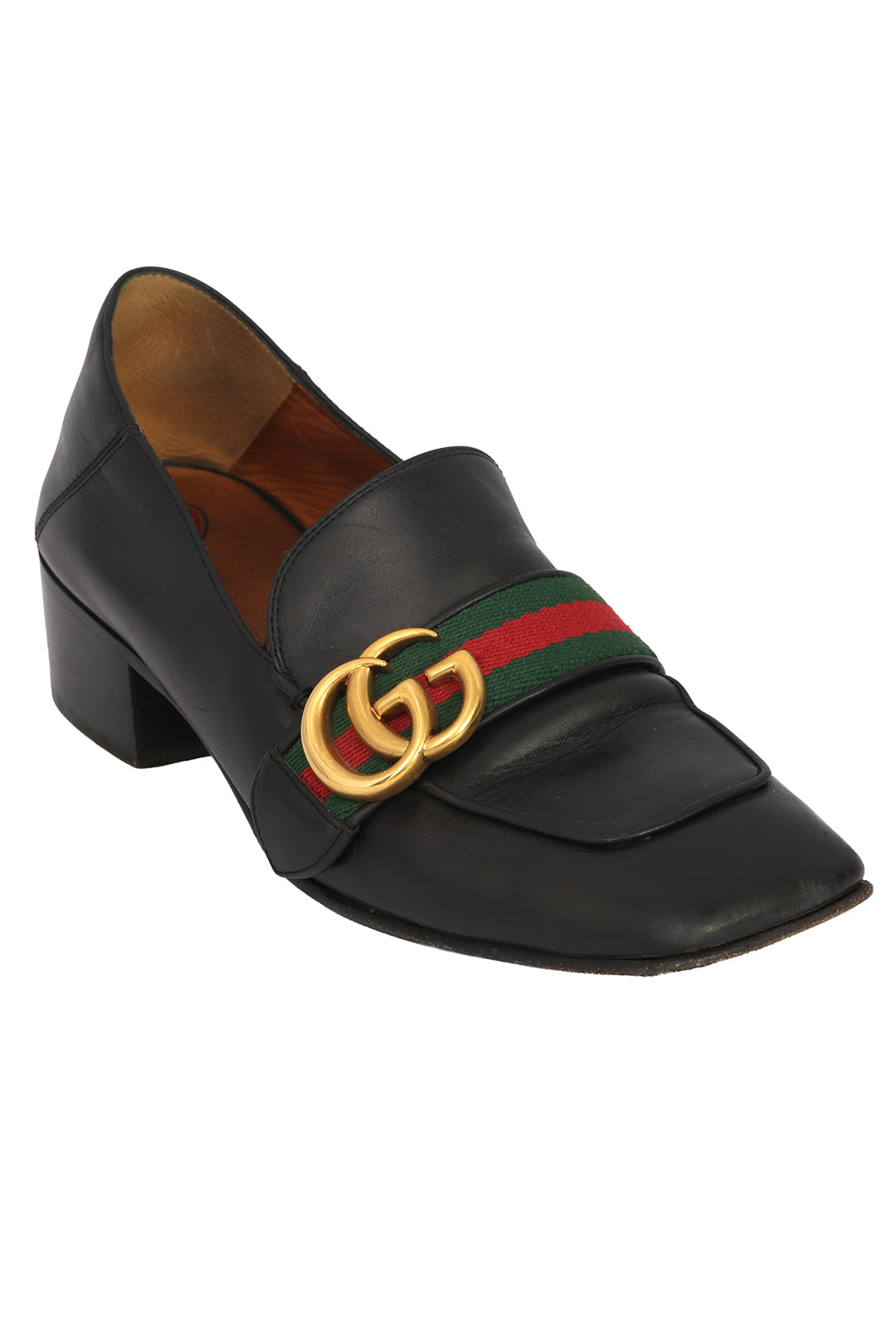 GUCCI SIZE EU : 38.5 GG WEB LOGO BLOCK HEELS 