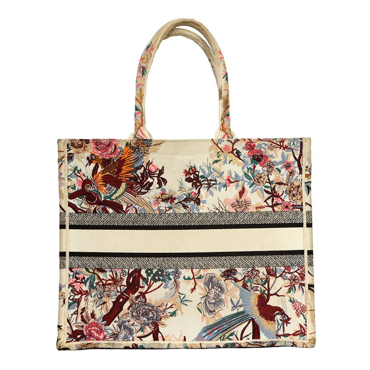 CHRISTIAN DIOR CANVAS EMBROIDERED LARGE JARDIN D’HIVER BOOK TOTE 
