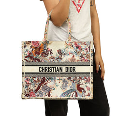 CHRISTIAN DIOR CANVAS EMBROIDERED LARGE JARDIN D’HIVER BOOK TOTE 