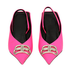 BALENCIAGA EU 37 SQUARE KNIFE BB SLINGBACK NEON SATIN HEELS