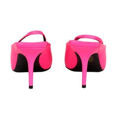 BALENCIAGA EU 37 SQUARE KNIFE BB SLINGBACK NEON SATIN HEELS