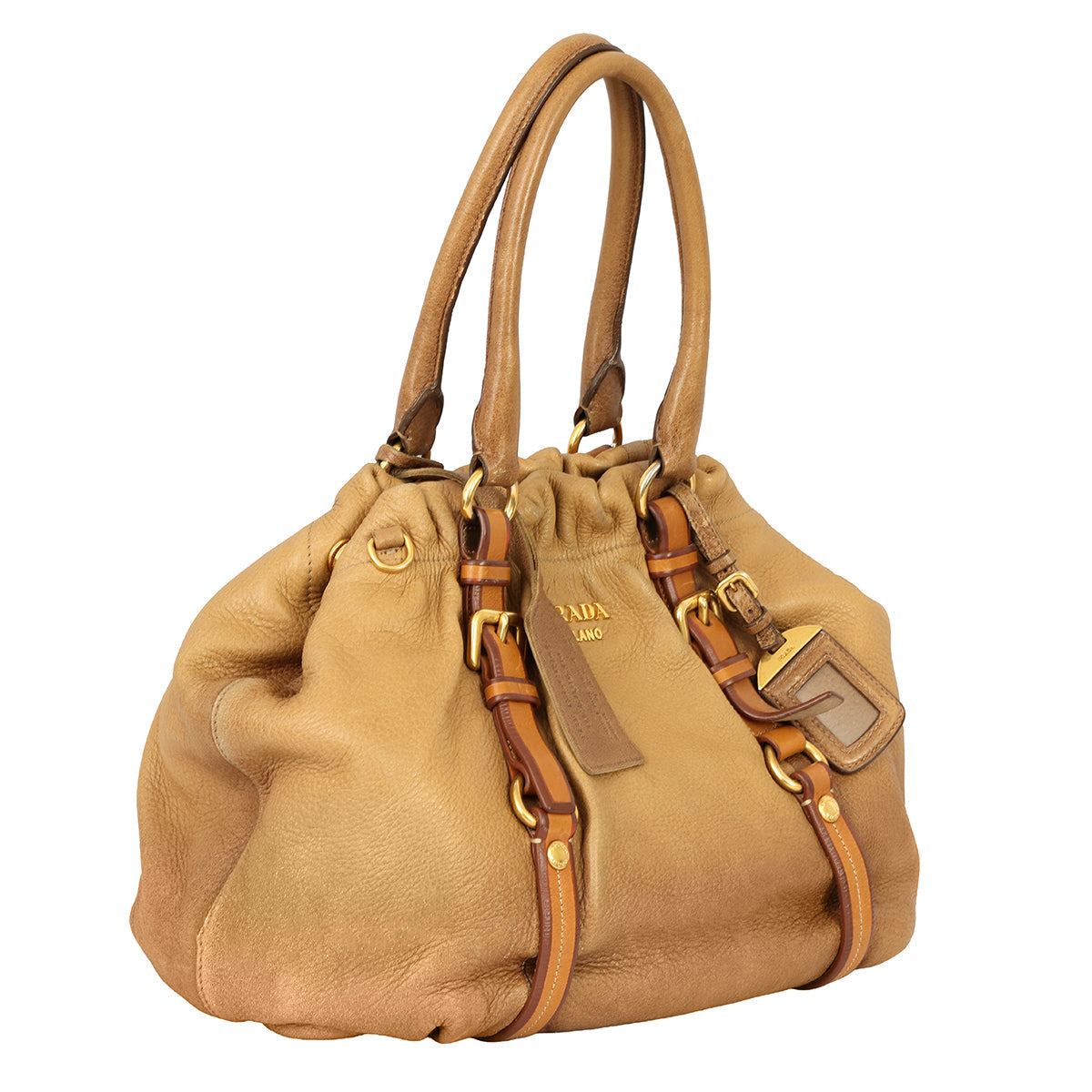 PRADA 2 WAY CALFSKIN LEATHER HANDBAG 