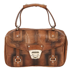 SALVATORE FERRAGAMO GANCINI LOCK SMALL LIZARD FLAP TOP HANDLE BAG 