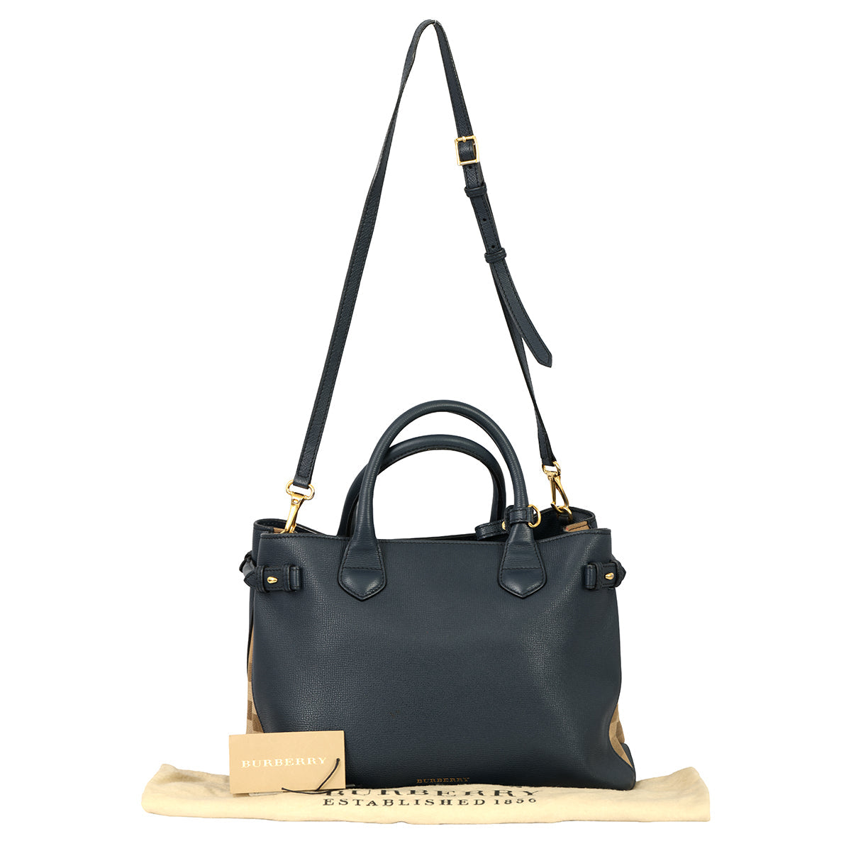 BURBERRY LEATHER AND HOUSE CHECK MEDIUM BANNER BAG 