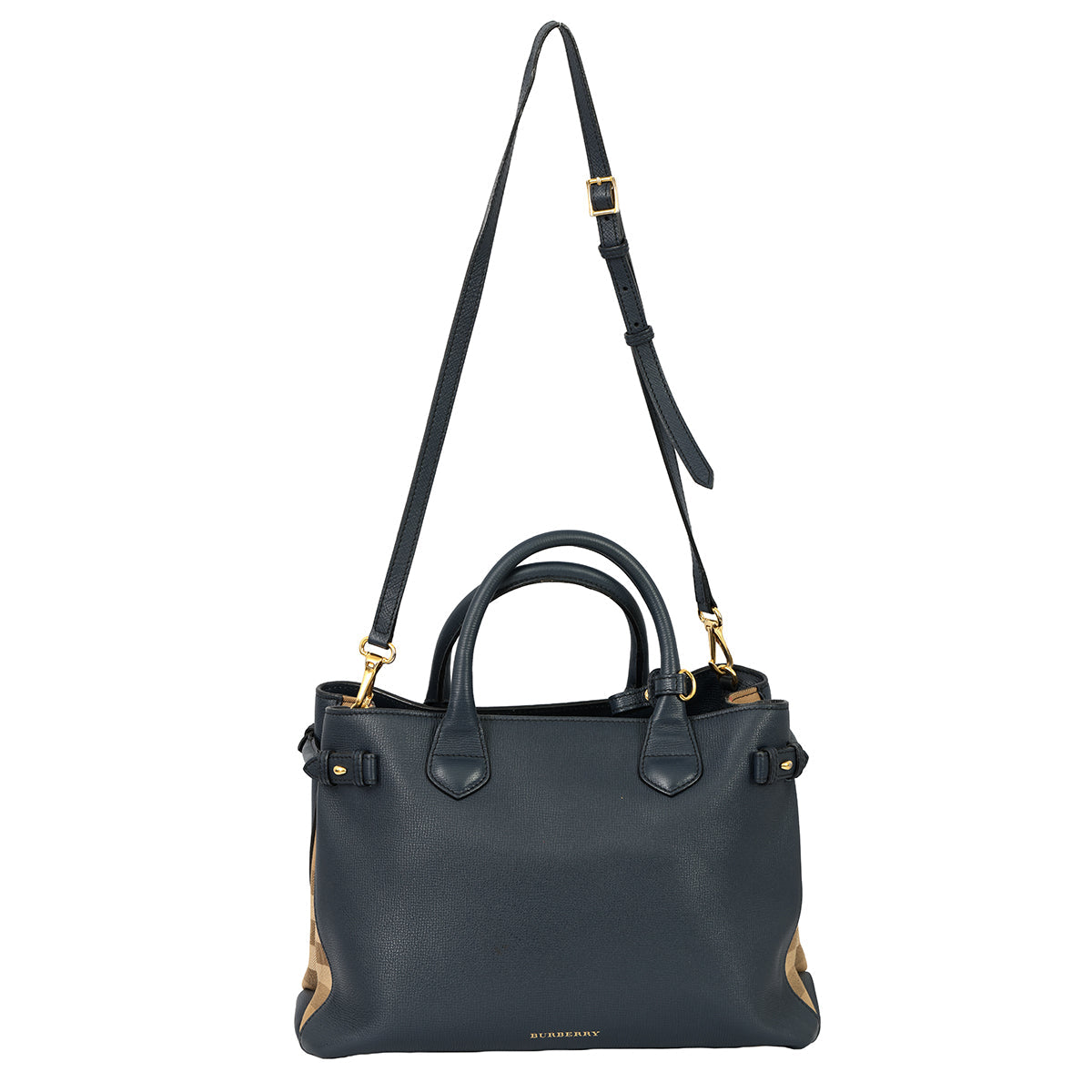 BURBERRY LEATHER AND HOUSE CHECK MEDIUM BANNER BAG 