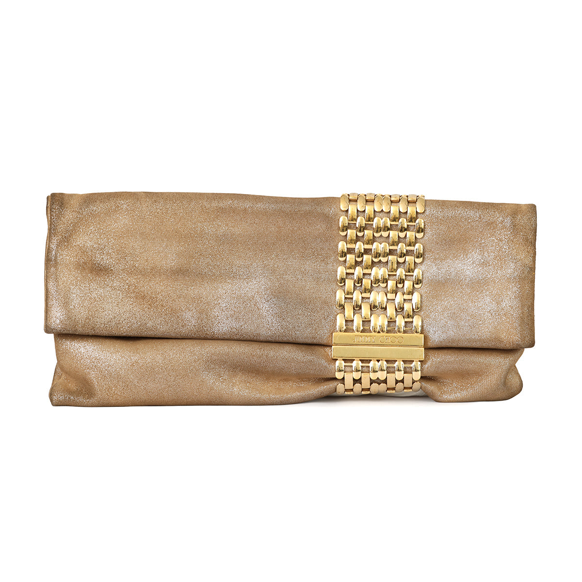 JIMMY CHOO CHANDRA GOLD SHIMMERING CLUTCH 