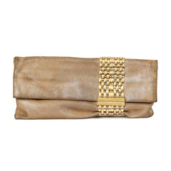 JIMMY CHOO CHANDRA GOLD SHIMMERING CLUTCH 