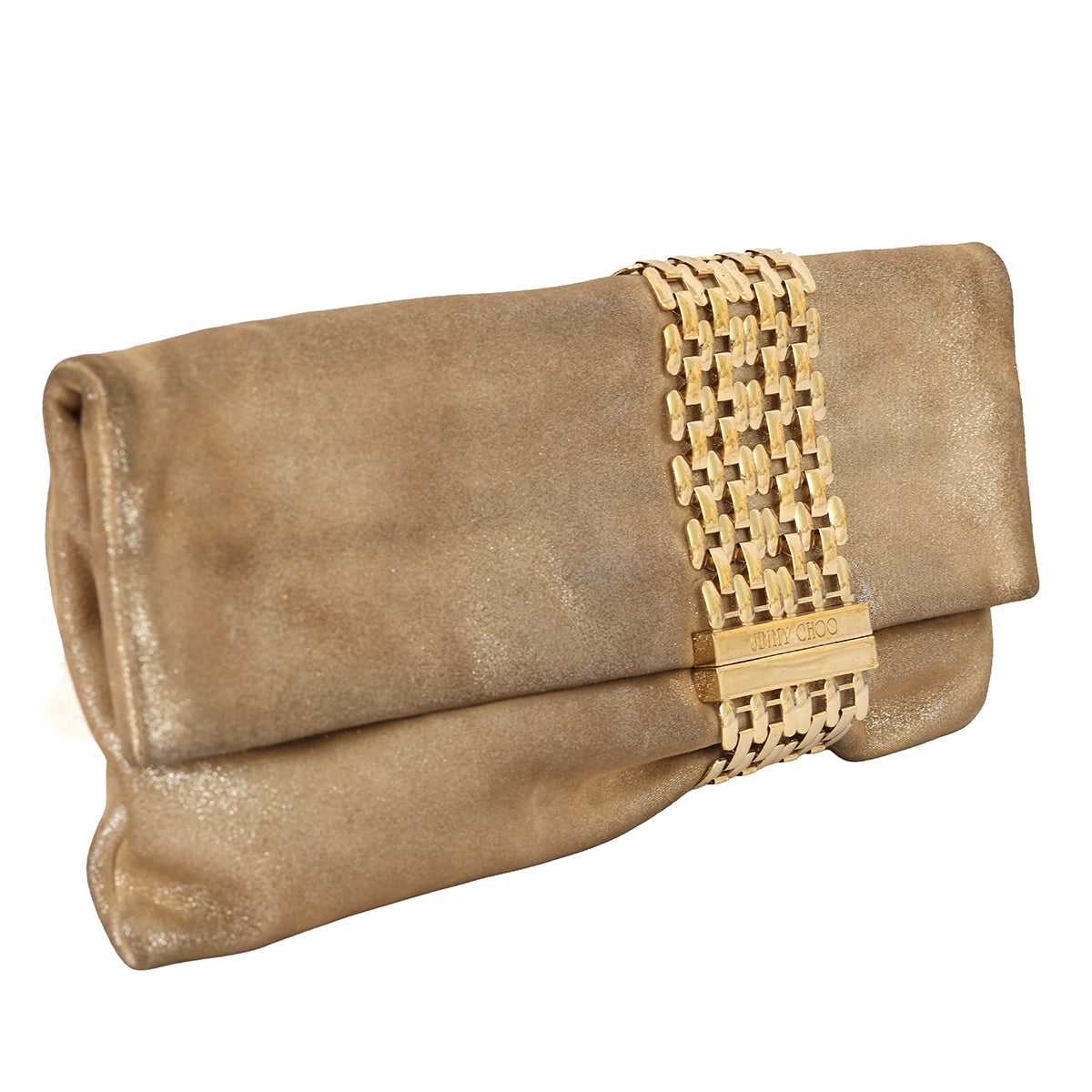 JIMMY CHOO CHANDRA GOLD SHIMMERING CLUTCH 