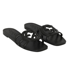 GUCCI SIZE EU 37 GG BLACK FLATS 