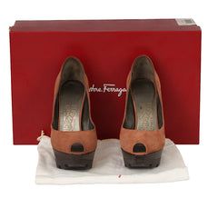 SALVATORE FERRAGAMO SIZE EU 37.5 PEEP-TOE PLATFORM PUMPS 