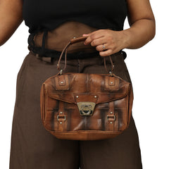 SALVATORE FERRAGAMO GANCINI LOCK SMALL LIZARD FLAP TOP HANDLE BAG 