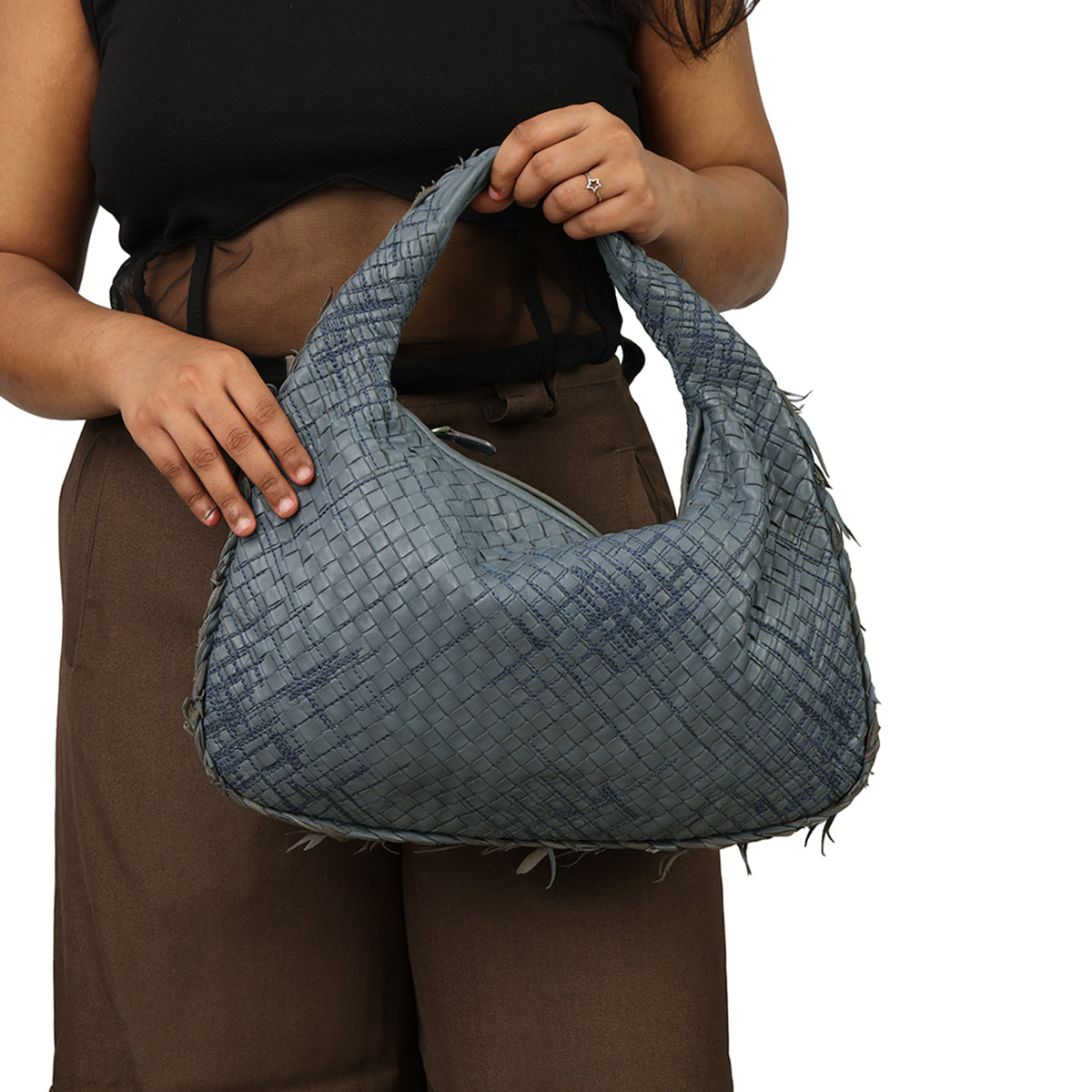 BOTTEGA VENETA LARGE INTRECCIATO LEATHER HOBO HANDBAG 