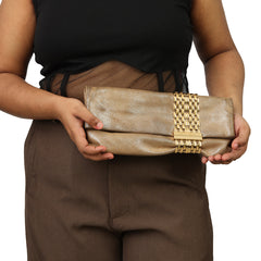 JIMMY CHOO CHANDRA GOLD SHIMMERING CLUTCH 