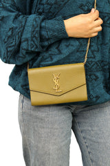 YVES SAINT LAURENT OLIVE GREEN LEATHER UPTOWN SLING 