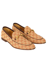 GUCCI SIZE 7/ EU:41 HORSEBIT MONOGRAM CANVAS LOAFERS 