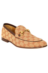 GUCCI SIZE 7/ EU:41 HORSEBIT MONOGRAM CANVAS LOAFERS 