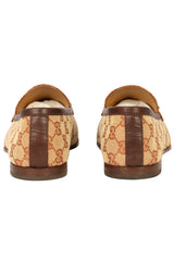 GUCCI SIZE 7/ EU:41 HORSEBIT MONOGRAM CANVAS LOAFERS 