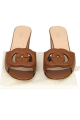 GUCCI SIZE EU:38.5 GG INTERLOCKING LEATHER SANDAL 