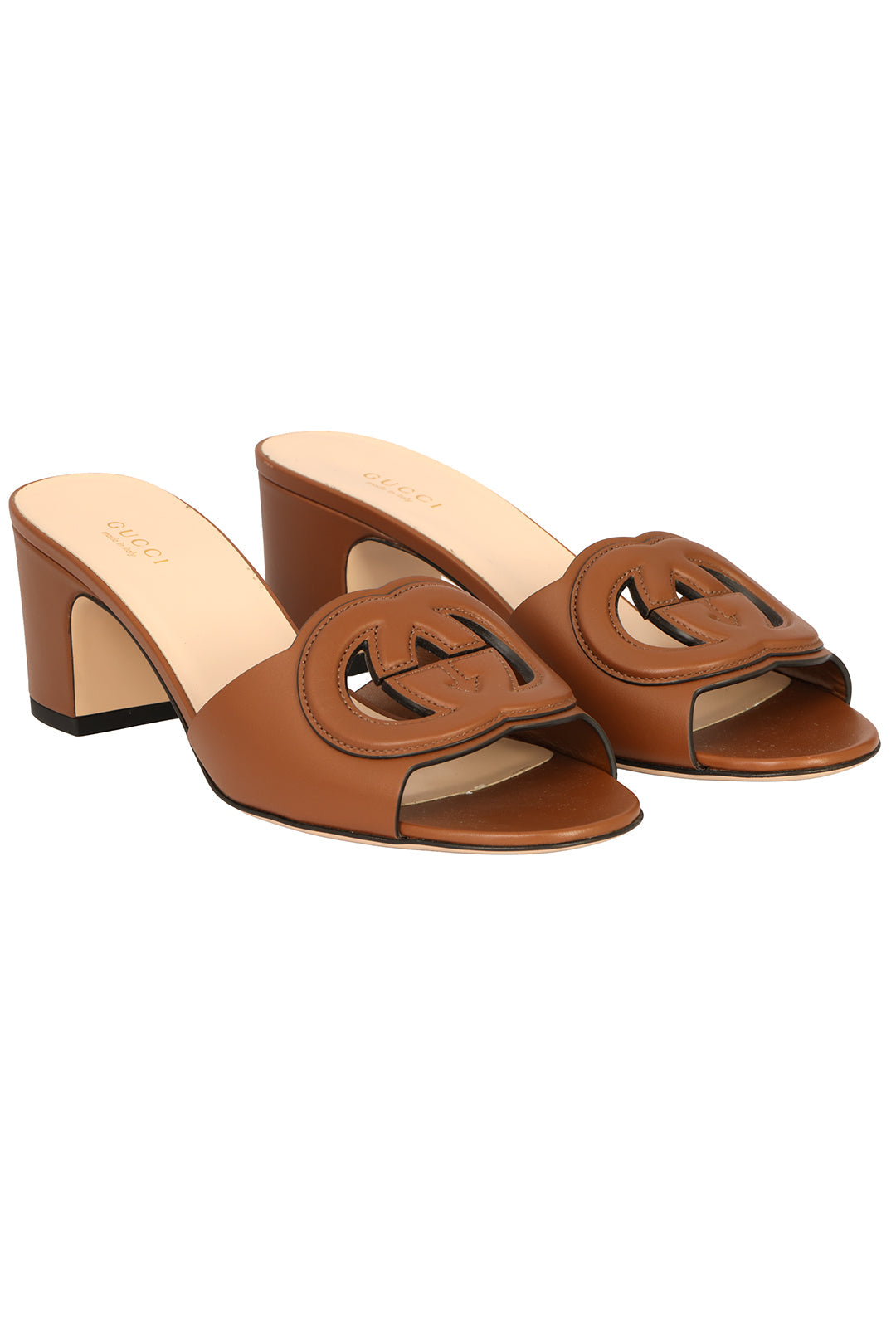 GUCCI SIZE EU:38.5 GG INTERLOCKING LEATHER SANDAL 