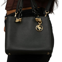 MICHAEL KORS CYNTHIA GOLD TONE CHAIN HANDLE SATCHEL BAG
