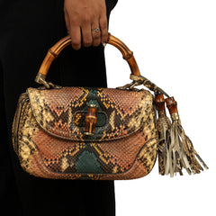 GUCCI NEW BAMBOO PYTHON TOP HANDLE BAG