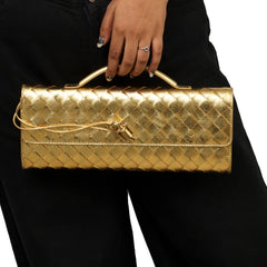 BOTTEGA VENETA ANDIAMO LONG GOLDEN CLUTCH