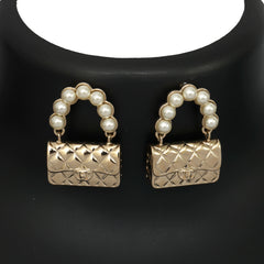 CHANEL PEARL QUILTED CC FLAP BAG EARRINGS
