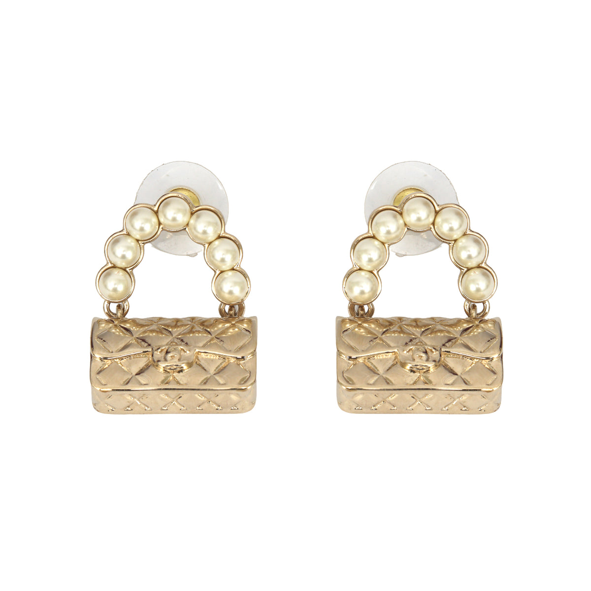 CHANEL PEARL QUILTED CC FLAP BAG EARRINGS