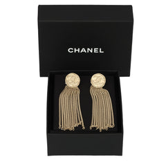 CHANEL ROUND CC MEDALLION TASSEL FRINGE EARRINGS