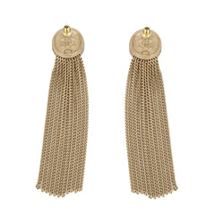 CHANEL ROUND CC MEDALLION TASSEL FRINGE EARRINGS