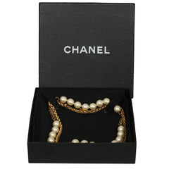 CHANEL PEARL INTERTWINED GOLD TONE VINTAGE LONG NECKLACE